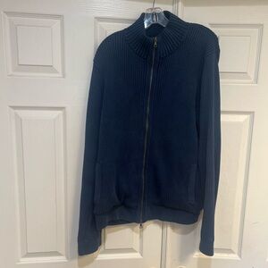 Vince Ribbed Heavyweight Sweater Jacket Men Medium Navy Full Zip Hi Neck Pockets